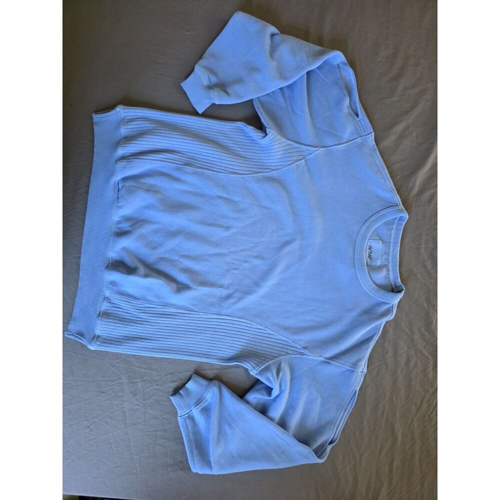 NWOT Aerie Light Blue Ribbed Panel Crewneck Pullover Sweatshirt - Size